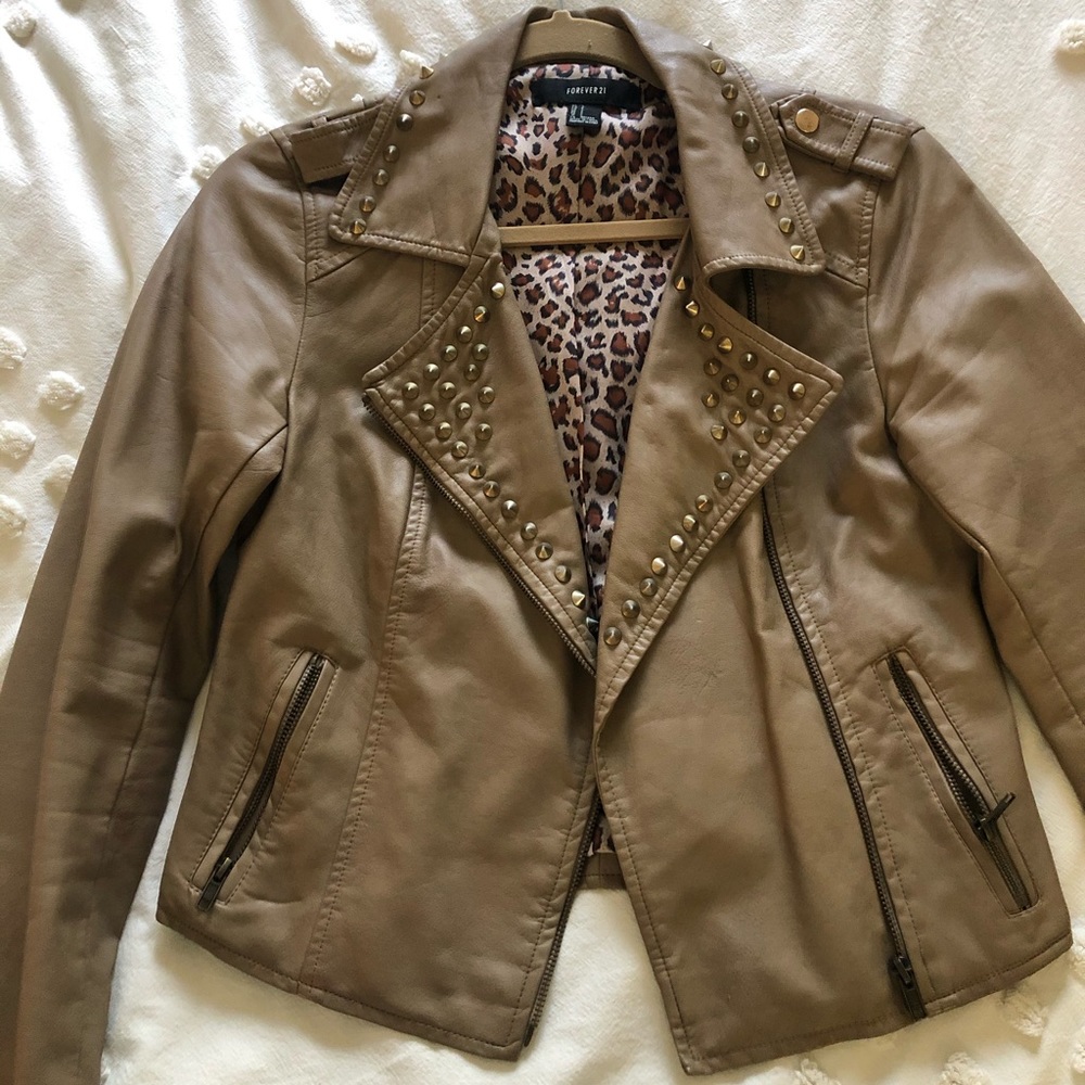 Faux leather gold spike studded jacket